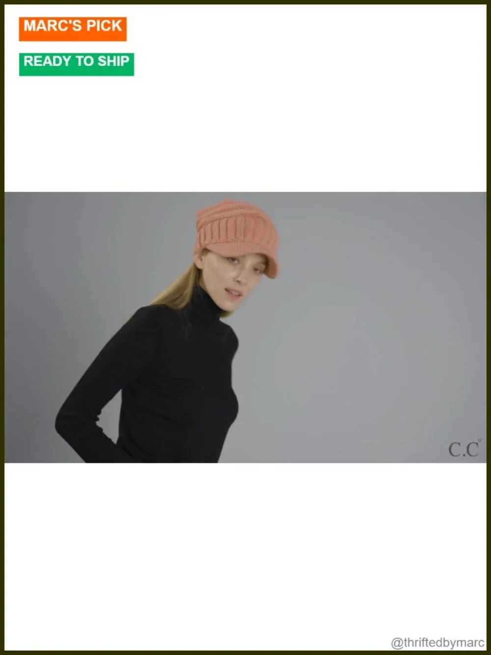 Oversized Chunky Cable-Knit Beanie Hat with Visor Brim